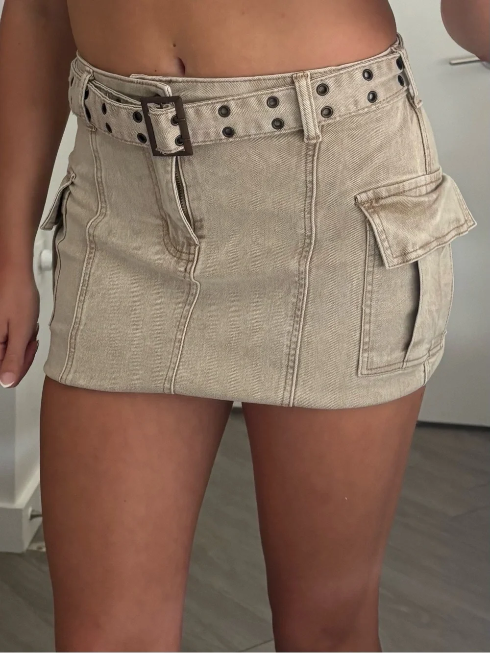 Sincerely Jules Beige Cargo Mini Skirt with Belt